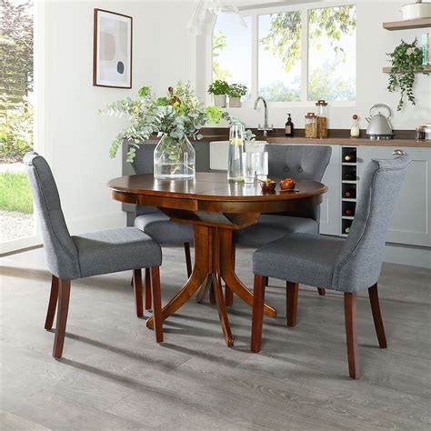 Hudson Round Dark Wood Extending Dining Table With 6 Bewley Slate