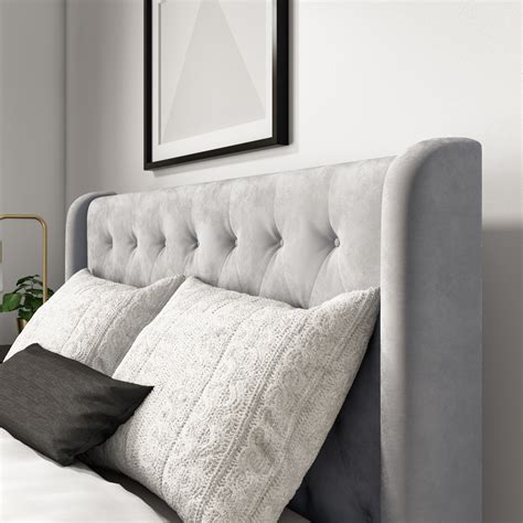 Grey Velvet Mid Century King Size Bed Frame Amara Furniture123