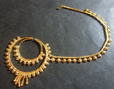 Gold Plated Indian Designer Nose 2 Rings Chain Wedding Bridal Jewelry Set 2 Bridal Jewelry