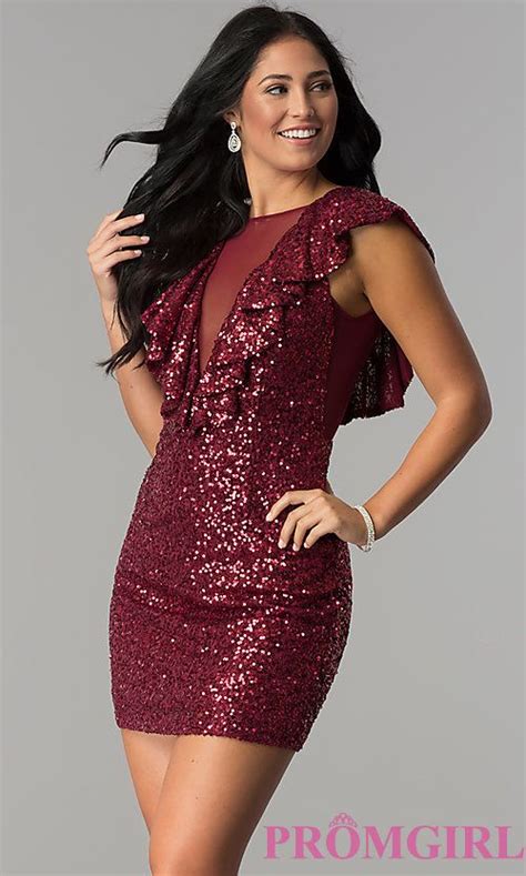 Short Red Sequin Holiday Party Dress With Ruffles In 2020 Dresses