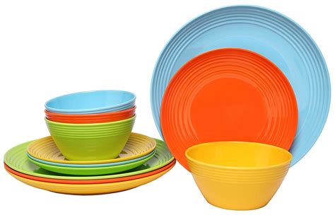 Melange 54 Piece Melamine Dinnerware Set Solids Collection Shatter