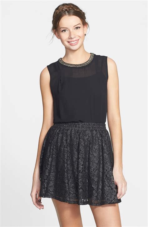 Frenchi Foil Lace Skater Skirt Juniors Nordstrom