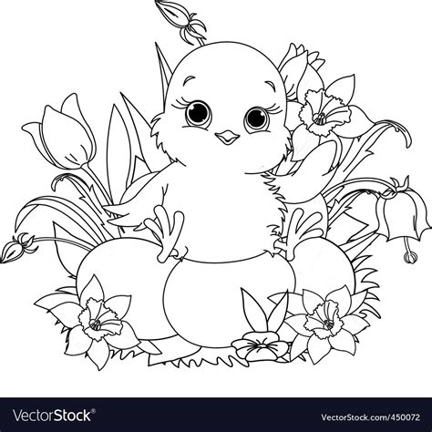 Happy Easter Chick Coloring Page Royalty Free Vector Image