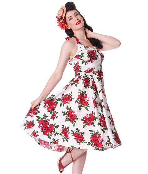 Gorgeous 50s Vintage Style Dress With Beautiful Red Rose Fabric Detail