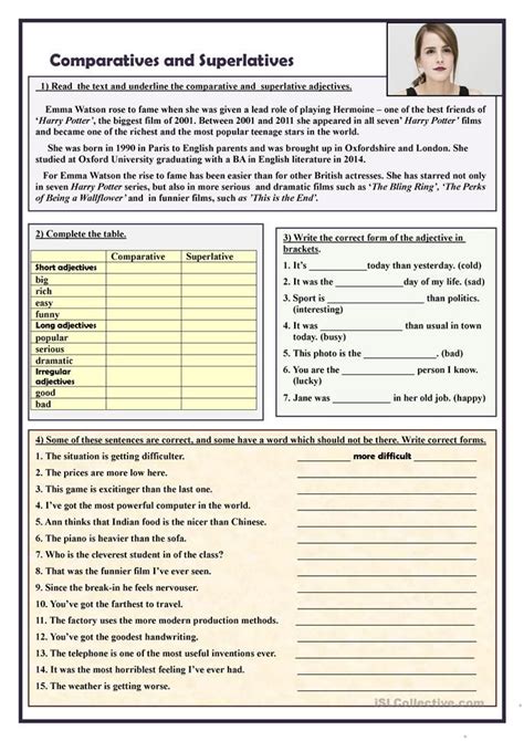 Comparatives And Superlatives Comparative Adjectives Worksheet