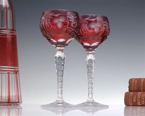 Pair Vintage Nachtman Traube Cranberry Crystal Wine Glasses Etsy