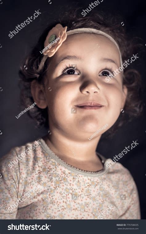 Portrait Smiling Little Girl Curly Hair Stock Photo 779708035