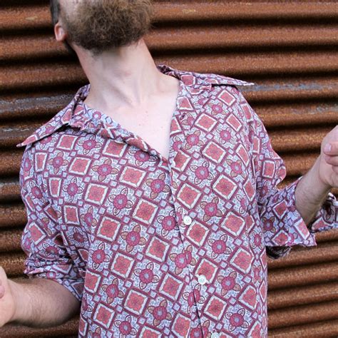 Mens 1970s Patterned Shirt With Butterfly Collar By Mabelstudios