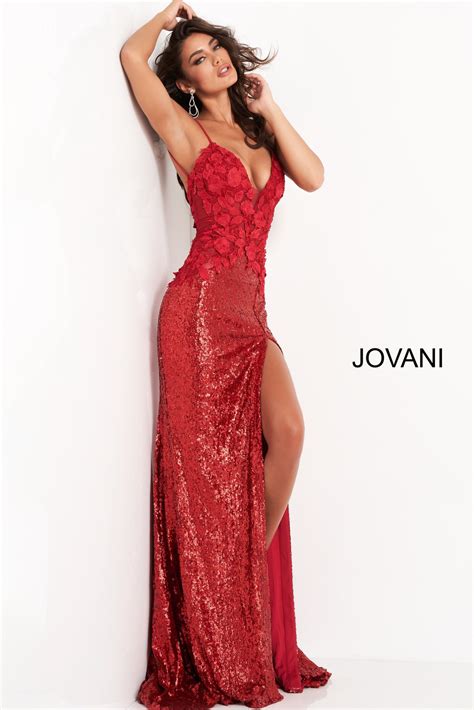 Jovani 06426 Red Sheath Spaghetti Strap Prom Dress