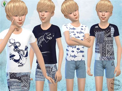 Boys Summer Shorts And T Shirts By Fritzielein At Tsr Sims 4 Updates