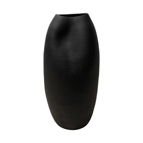 Tall Ceramic Dent Vase With Matte Black Glaze By Sandi Fellman Vase