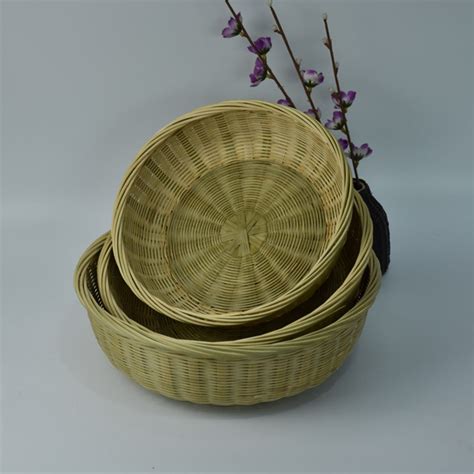 Hand Woven Storage Basket Round Bamboo Basket Bamboo Wicker Etsy