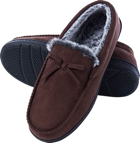 Dl Men Moccasin Slippers Indoor Outdoor Suede Mens House Slippers With Memory Foam