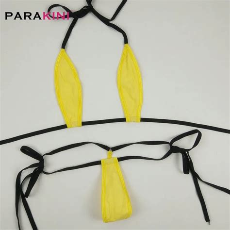 Parakini Teardrop Mini Micro Bikinis Sexy Tiny Swimwear Yellow Swimsuit Women Female Bandage