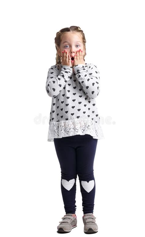 Little Girl Surprised Holding On To Cheeks On White Isolated Background