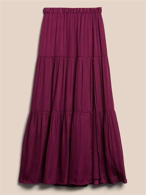 Tiered Soft Satin Skirt With Slit Banana Republic