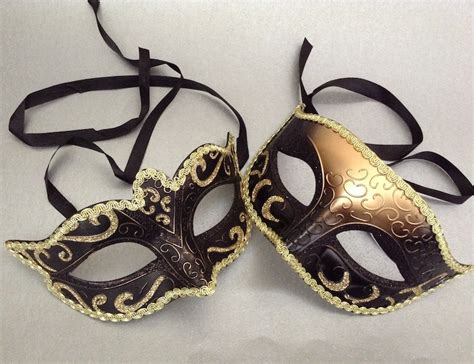 His And Hers Couples Masquerade Ball Black Gold Eye Mask Etsy