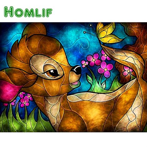 Homlif Full Squareround Drill 5d Diy Diamond Painting Cartoon Deer 3d