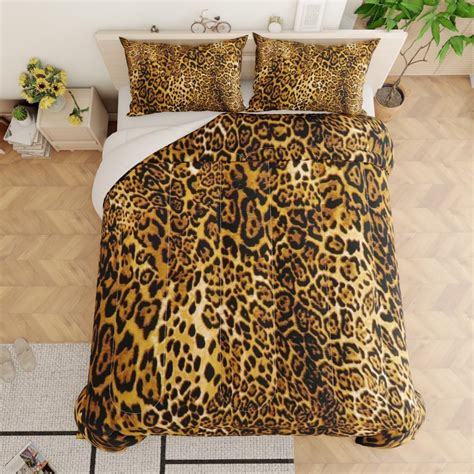 Ccoutuechen Cheetah Print Comforter Set Queen Size Brown