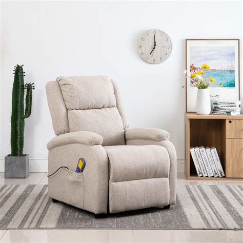 Vidaxl Massage Recliner Cream Fabric Electric Massaging Armchair Shiatsu Chair Buy Massage