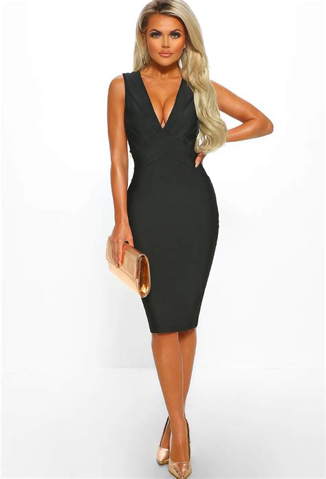 Sassy And Sweet Black Cross Strap Bandage Midi Dress Pink Boutique Uk