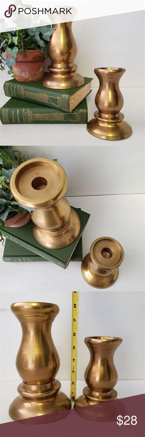 Pair Of Vintage Pillartaper Brass Candle Holders Brass Candle