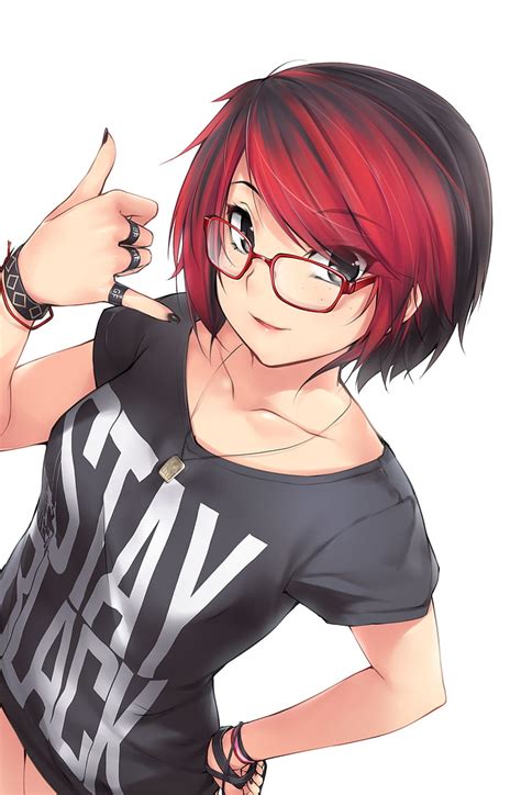 Hd Wallpaper Anime Anime Girls Short Hair Redhead Glasses Women Young Adult Wallpaper Flare