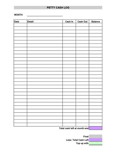 Petty Cash Log Templates Forms Excel Pdf Word With End Of