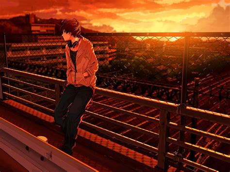 Chilling Kuronokuro Boy Town Anime Sunset Cute Headphones