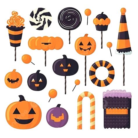 Trick Or Treat Set Of Halloween Sweets And Candies In Flat Style