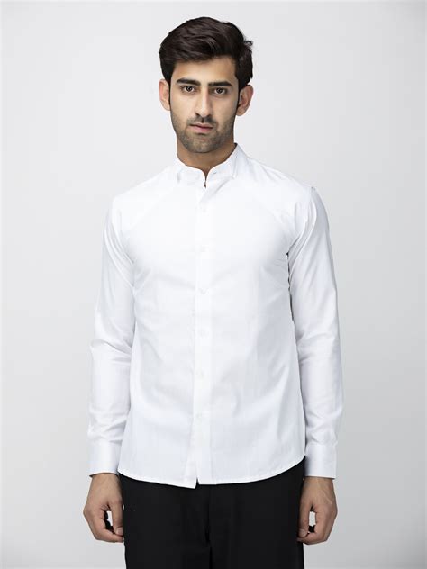 Buy White Mandarin Collar Giza Cotton Shirt For Men Online At Best