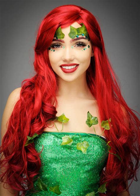 Ladies Long Red Wavy Poison Ivy Style Wig