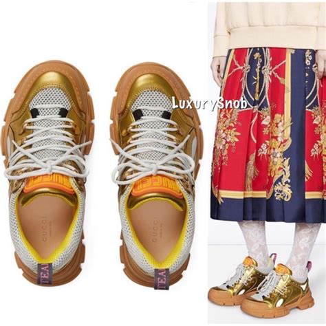 Gucci Shoes Gucci Gold Metallic Flashtrek Leather Sneakers Poshmark