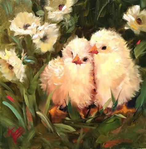 Daily Paintworks Chicks And Daisies Original Fine Art For Sale