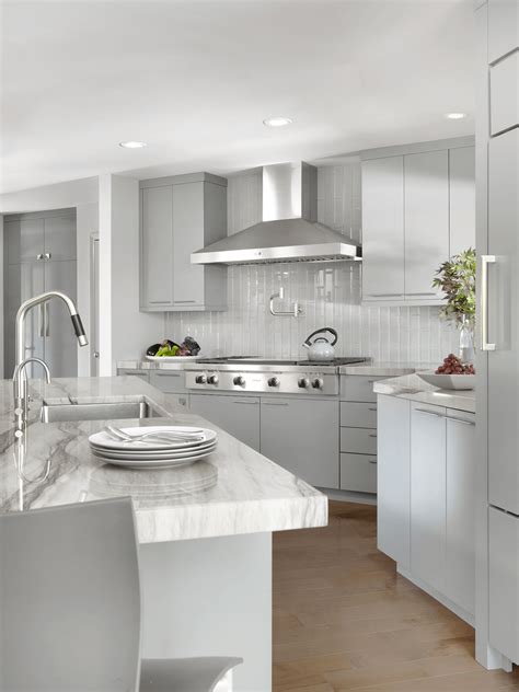 Dovetail Gray Cabinets Modern Kitchen Featuring Beckallen Cabinetry