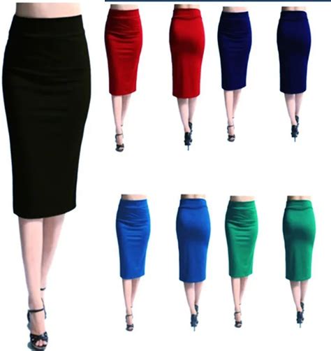 women s elegant fitted mid calf pencil skirt high waist blends business skirts purple red black