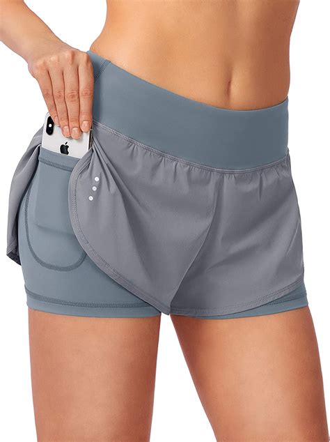 Soothfeel Women Yoga Running Shorts 2 In 1 Workout Gym Athletic Shorts With Phone Pocket Xs Xl