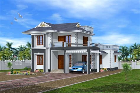 Design ideas for a contemporary living room in melbourne with grey walls and grey floor. 3D exterior Design Kerala house