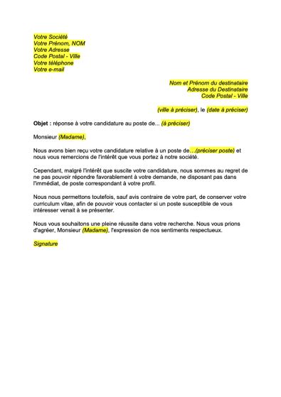 Lettre De Refus De Candidature Cdi Format Word Pdf