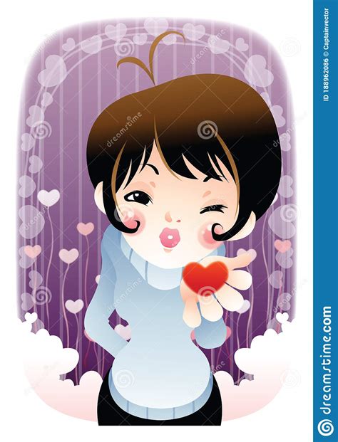 Girl Giving Flying Kiss Vector Illustration Decorative Design Stock