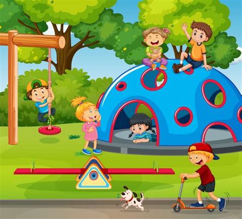 Children Playing At Playground 432778 Vector Art At Vecteezy