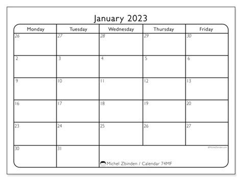 January 2023 Printable Calendar United States Michel Zbinden Us