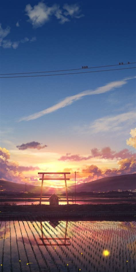 1080x2160 Farms Landscape Village Sunset Anime Wallpaper Anime
