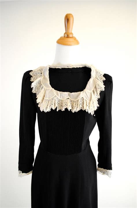 Items Similar To Antique Vintage 1930s Black Crepe Dress With Lace
