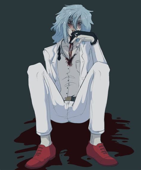 An Anime Character Sitting On The Ground With His Hands In His Pockets