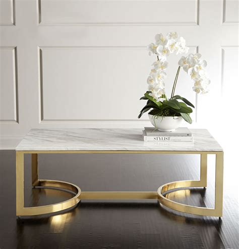 Rectangle marble coffee table with brass / gold legs absolutely perfect condition depth: Rectangle White Marble Top Coffee Table - Lexiang