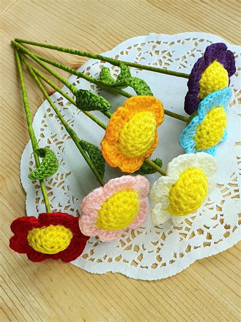 Fairytale Crochet Flowers Long Stem Quick Easy And Bright Etsy Uk