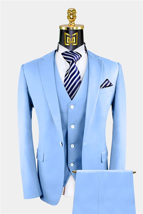 Mens Sky Blue Suit 3 Piece Gentlemans Guru