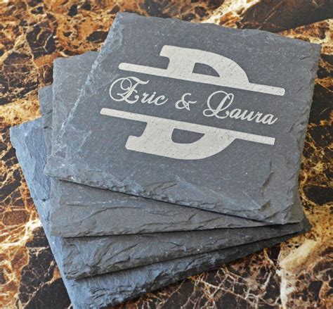 Laser Engraving Slate Coasters Set Of 4 With Black Elegant Box Drink