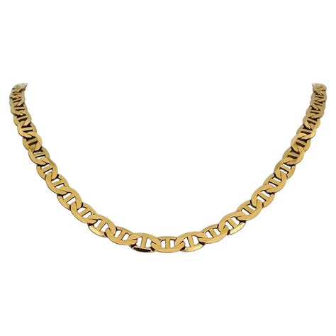 14 Karat Yellow Gold Flat Etched Mariner Gucci Link Chain Necklace For